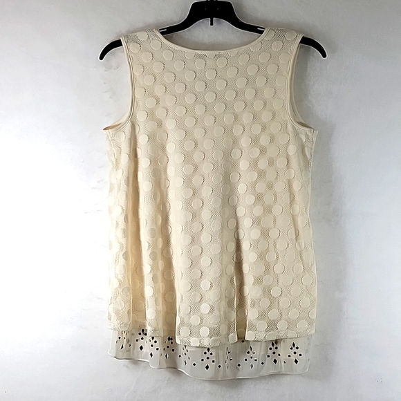 Valerie Stevens Sleeveless Polka-dot Layered Blouse w Embellished Hemline Size M - Picture 6 of 6